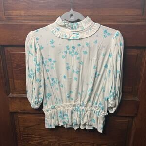 GANNI Responsible Edit F5712 Egret Floral Peplum Blouse NWT Size 38 (US 6)